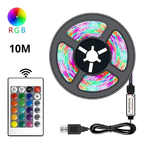 Bande lumineuse LED avec télécommande, lumières RVB, USB 10m
