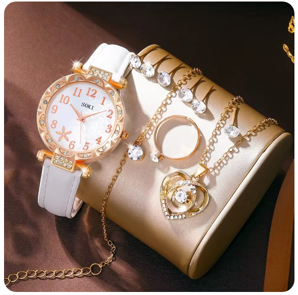 Montre-bracelet analogique avec bracelet en cuir pour femme, ensemble de 10 pièces