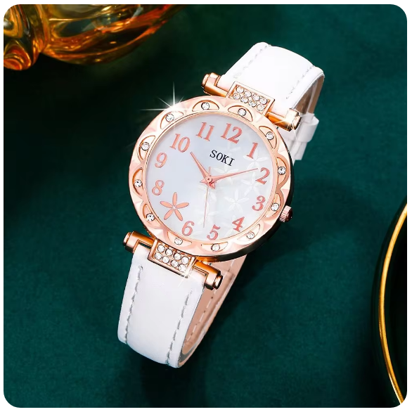 Montre-bracelet analogique avec bracelet en cuir pour femme, ensemble de 10 pièces