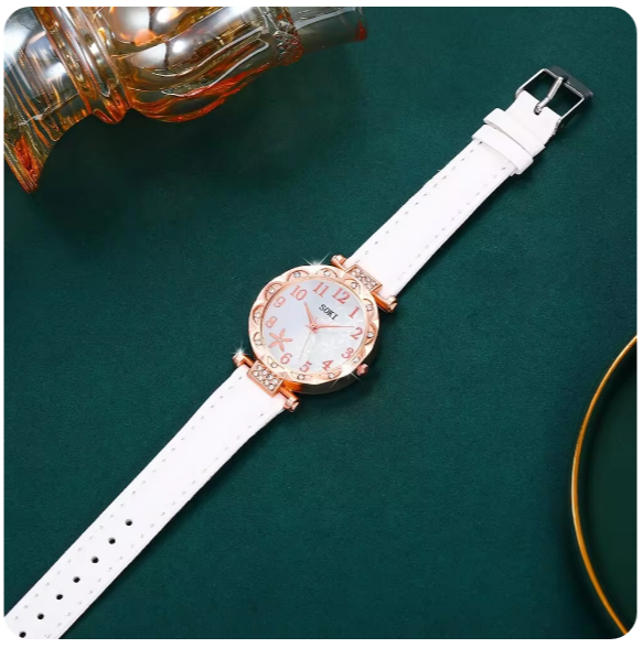 Montre-bracelet analogique avec bracelet en cuir pour femme, ensemble de 10 pièces