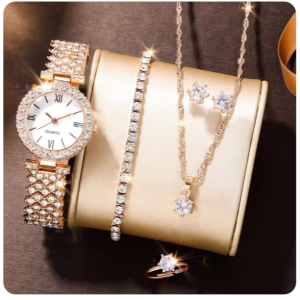 Montre à quartz avec accessoires pour femme, collier , bague et bracelet,  6 pièces