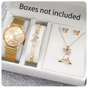 Montre à quartz pour femme, bracelet, ensemble de bijoux , 6 pièces