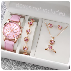 Montre à quartz sans Boite pour femme , coeur, ensemble de bijoux, ensemble de 6 pièces