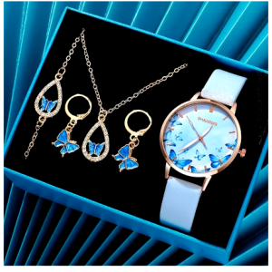 Montre à quartz créative avec bracelet en cuir pour femme,  papillon, mode, ensemble de 5 pièces