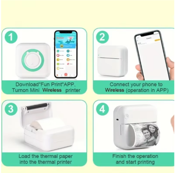 Mini imprimante thermique sans encre de poche portable, sans fil, +5 pièces de papier blanc