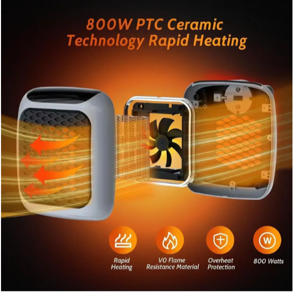 Mini chauffage domestique avec télécommande, chauffage thermique mural, chauffage électrique en céramique PTC, 800W