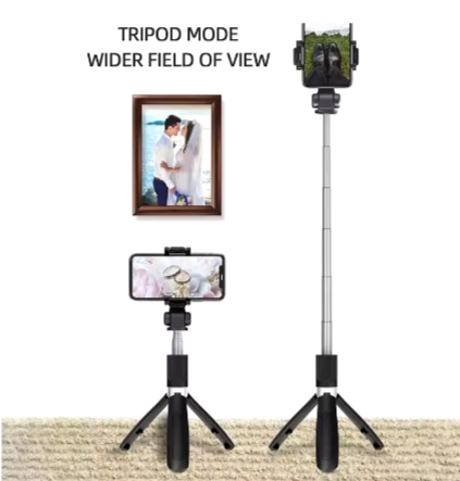 Trépied perche à selfie sans fil Bluetooth H1 Longueur 70cm, support de téléphone pour voyage en plein air, 3 en 1