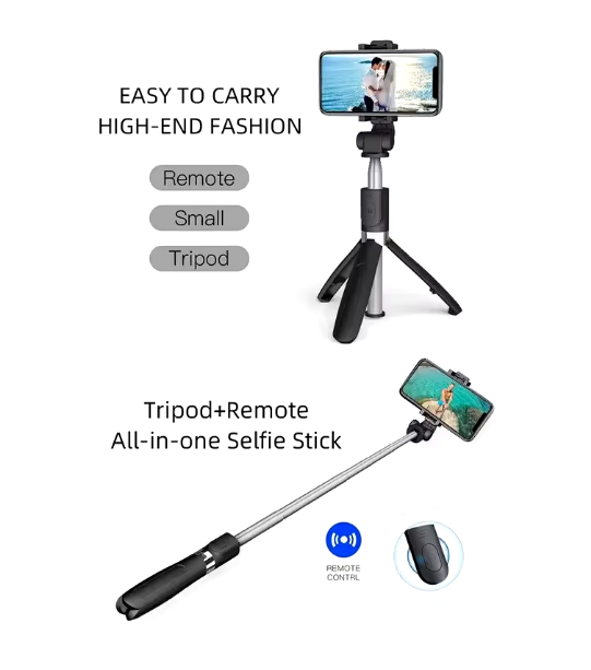 Trépied perche à selfie sans fil Bluetooth H1 Longueur 70cm, support de téléphone pour voyage en plein air, 3 en 1