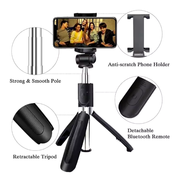 Trépied perche à selfie sans fil Bluetooth H1 Longueur 70cm, support de téléphone pour voyage en plein air, 3 en 1