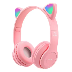 Oreilles de chat mignonnes sans fil avec contrôle du micro, casque de musique stéréo LED, casque Bluetooth, P47M