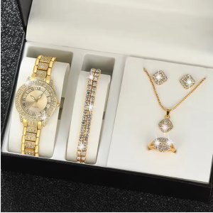 Ensemble de montre à quartz  pour femme, collier, bracelet, bague, boucle d'oreille, mode décontractée, 7 pièces