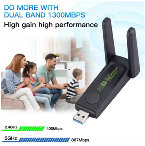Adaptateur WiFi USB 3.0 1300Mbps double bande 2.4G 5Ghz, WiFi sans fil, récepteur de carte réseau pour PC portable
