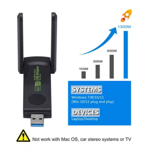 Adaptateur WiFi USB 3.0 1300Mbps double bande 2.4G 5Ghz, WiFi sans fil, récepteur de carte réseau pour PC portable