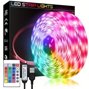 Bande lumineuse LED RGB 10 mètre, 5V basse tension, alimentée par USB, capteur infrarouge, couleur et luminosité réglables