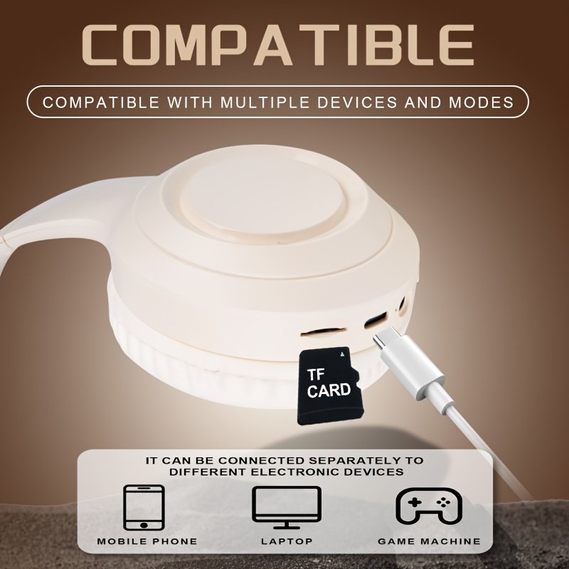 Casque sans fil pliable avec microphone à condensateur intégré, chargement USB de type C