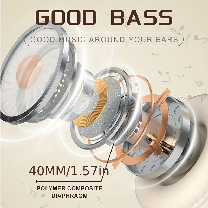 Casque sans fil pliable avec microphone à condensateur intégré, chargement USB de type C