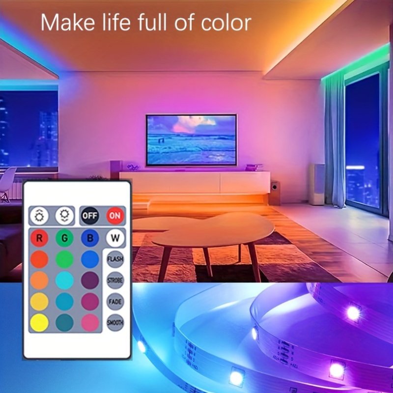 Bande lumineuse LED RGB 10 mètre, 5V basse tension, alimentée par USB, capteur infrarouge, couleur et luminosité réglables