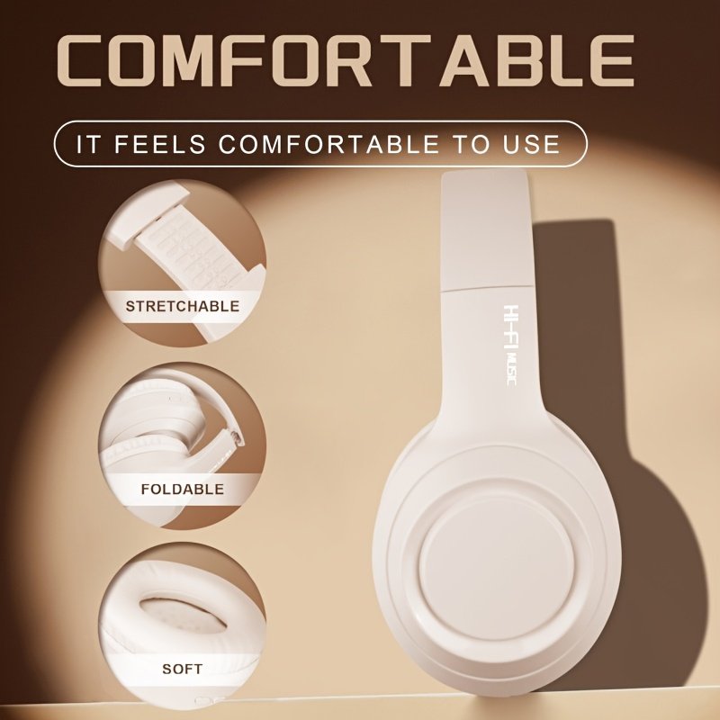 Casque sans fil pliable avec microphone à condensateur intégré, chargement USB de type C