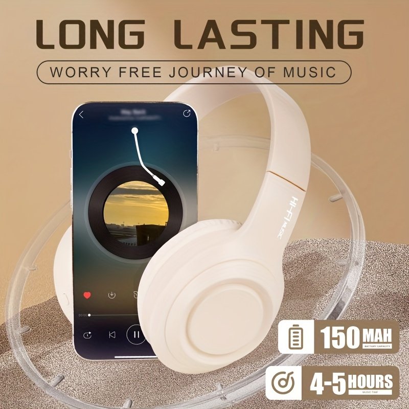 Casque sans fil pliable avec microphone à condensateur intégré, chargement USB de type C
