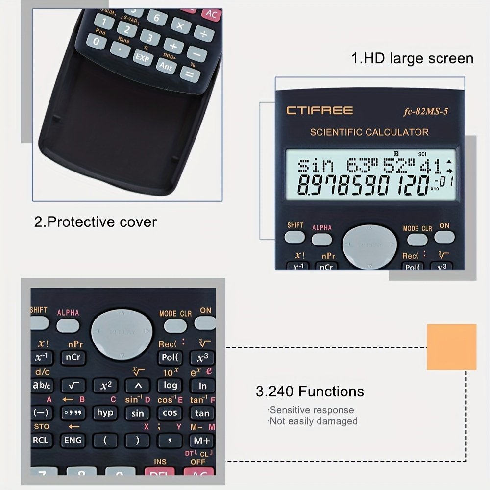 Un calculateur scientifique multifonction A CTIFREE FC-82MS avec 240 fonctions, affichage à double ligne