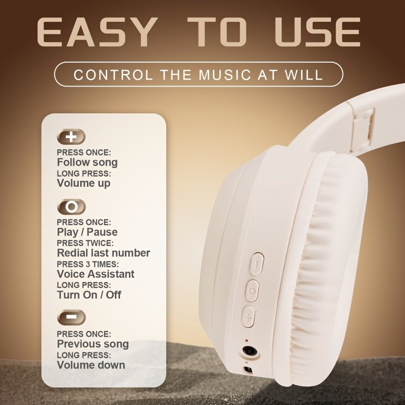 Casque sans fil pliable avec microphone à condensateur intégré, chargement USB de type C