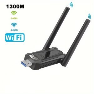 Adaptateur Wifi USB sans fil 1300Mbps 5Dbi pour PC avec antenne double bande intégrée 5.8G/2.4G, compatible avec Windows