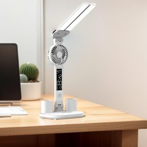 Lampe de bureau LED réglable avec ventilateur et porte-stylo, alimentée par USB, 36V ou moins, pièces électroniques incluses, éclairage de bureau à domicile