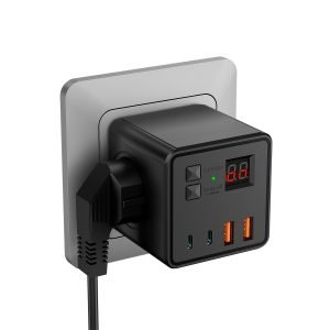7-en-1 Cube Protecteur de Surtension Multi-Prise, 3 Prises AC, 2 Ports USB Et 2 Ports Type-C, Standard 220-240V, 10A, Noir