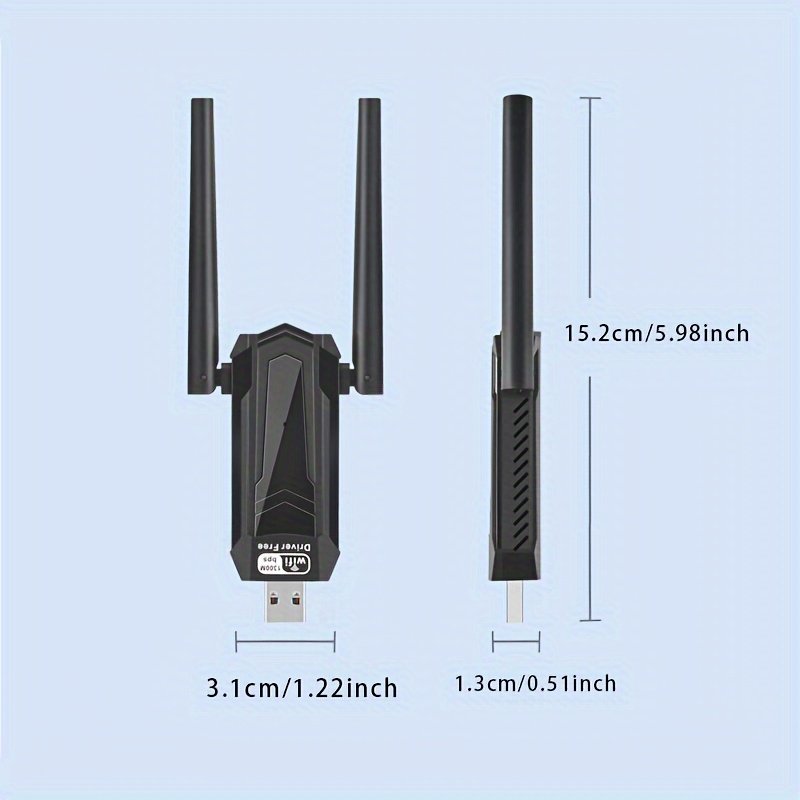 Adaptateur Wifi USB sans fil 1300Mbps 5Dbi pour PC avec antenne double bande intégrée 5.8G/2.4G, compatible avec Windows