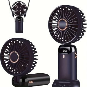 Ventilateur Pliable avec Support pour Téléphone, Rechargeable par USB, Affichage LED à 5 Vitesses Réglables