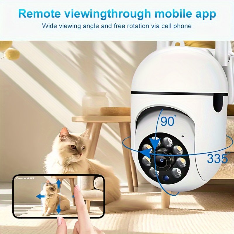 Caméra de Sécurité Intérieure JOOAN 1080P avec Vision Nocturne Couleur, Visée à 355°, Alertes de Mouvement, Audio Bidirectionnel, Montage Mural, Alimentée par USB, Compatible WiFi, Contrôle par Application - Non Étanche