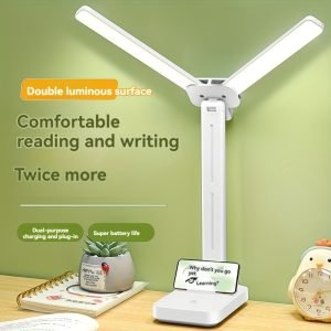 Lampe de Bureau à Double Tête Réglable avec LED, Lampe de Bureau Tactile et Dimmable, Conception Pliable pour Étude et Utilisation au Bureau - Chargement USB