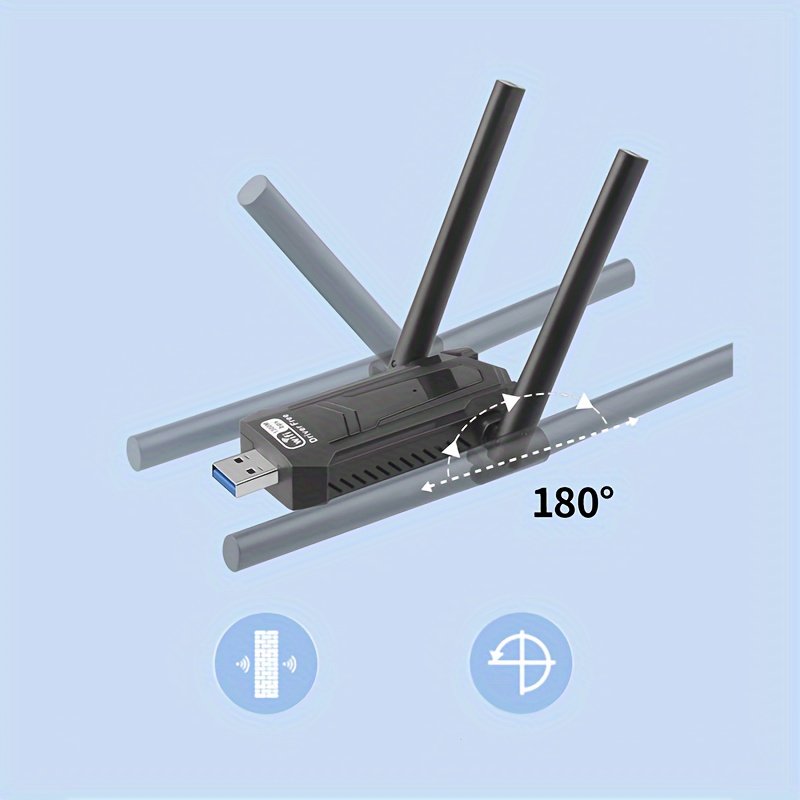 Adaptateur Wifi USB sans fil 1300Mbps 5Dbi pour PC avec antenne double bande intégrée 5.8G/2.4G, compatible avec Windows