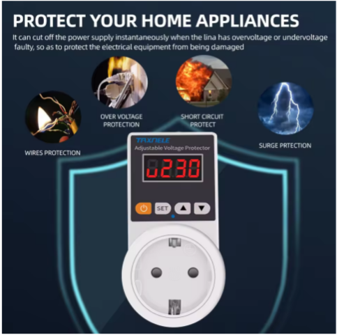 Prise de protection de tension AC 220V, réglable et fixe 16A, prise de protection de tension, sécurité