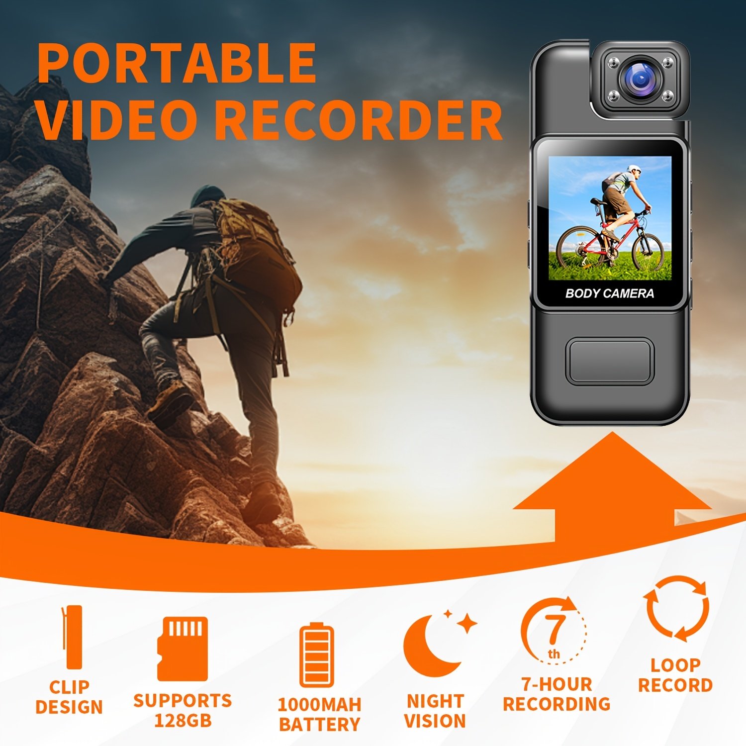 Caméra Portable Compacte 1080P avec Objectif Rotatif à 180°, Écran LCD & Vision Nocturne - Enregistreur de Poche Rechargeable par USB