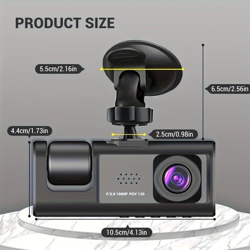 Vavupo Caméra de Voiture 2&3-Caméras - Enregistrement Avant & Intérieur 1080P, Écran IPS de 5.08cm, Capteur G-Sensor, Vision Nocturne, Enregistrement en Boucle