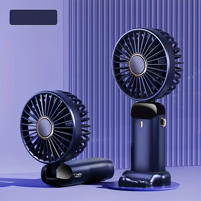 Ventilateur Pliable avec Support pour Téléphone, Rechargeable par USB, Affichage LED à 5 Vitesses Réglables, Conception Pliable à 90°