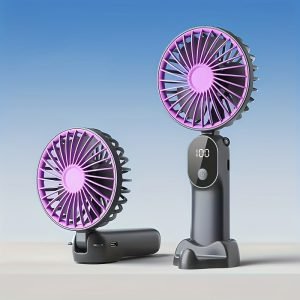 Ventilateur Portable Mini USB Rechargeable 6 Vitesses Réglables avec Affichage LED, Base Pliable à 90°  - Multifonctionnel 3-en-1