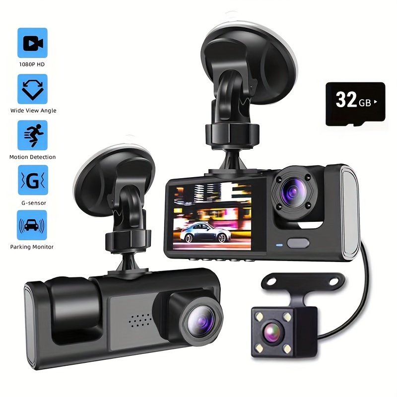 Vavupo Caméra de Voiture 2&3-Caméras - Enregistrement Avant & Intérieur 1080P, Écran IPS de 5.08cm, Capteur G-Sensor, Vision Nocturne, Enregistrement en Boucle