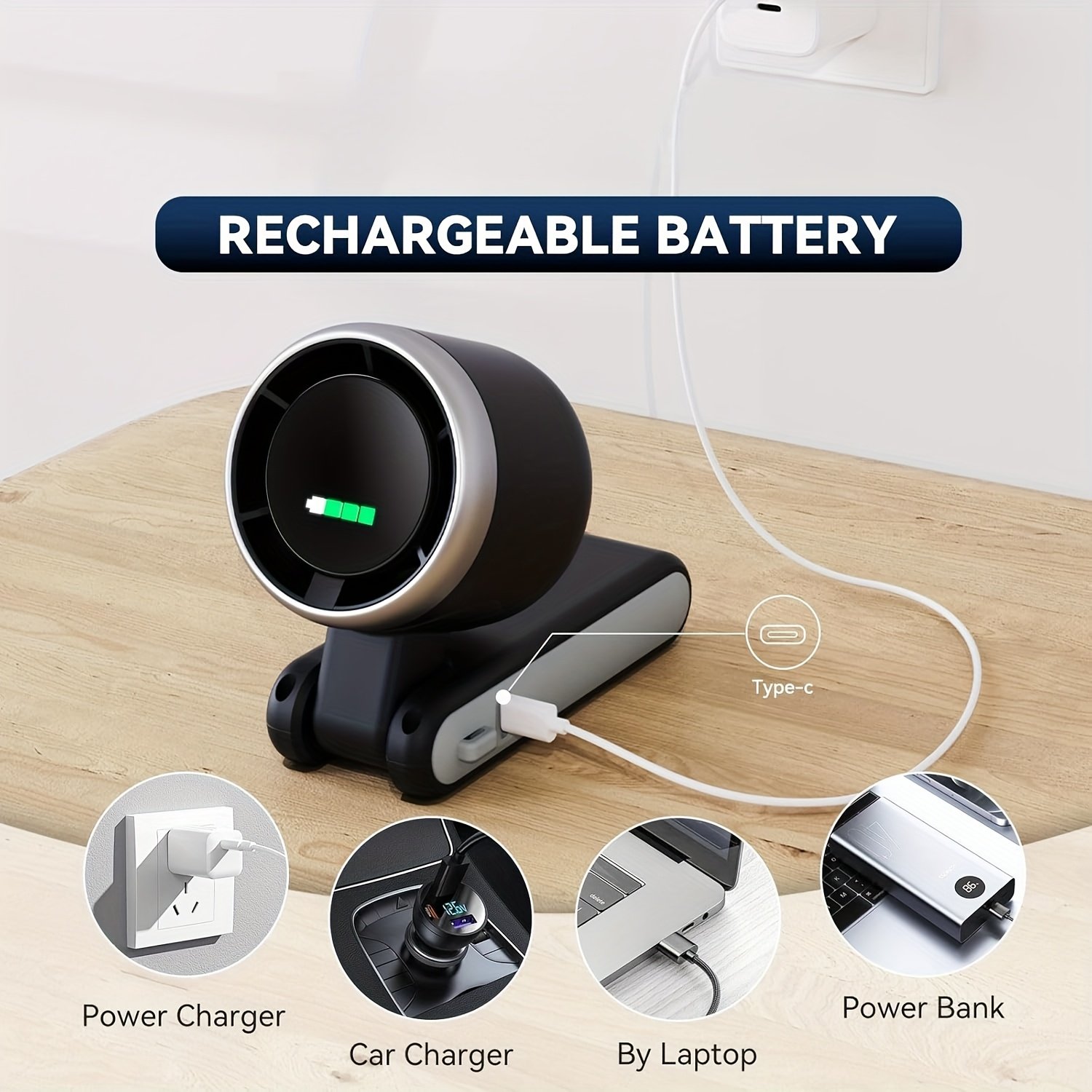 Ventilateur Portatif Pliable à Main - Rechargeable par USB, 5 Vitesses Réglables, Batterie de 3600mAh (Autonomie de 10H) pour Bureau