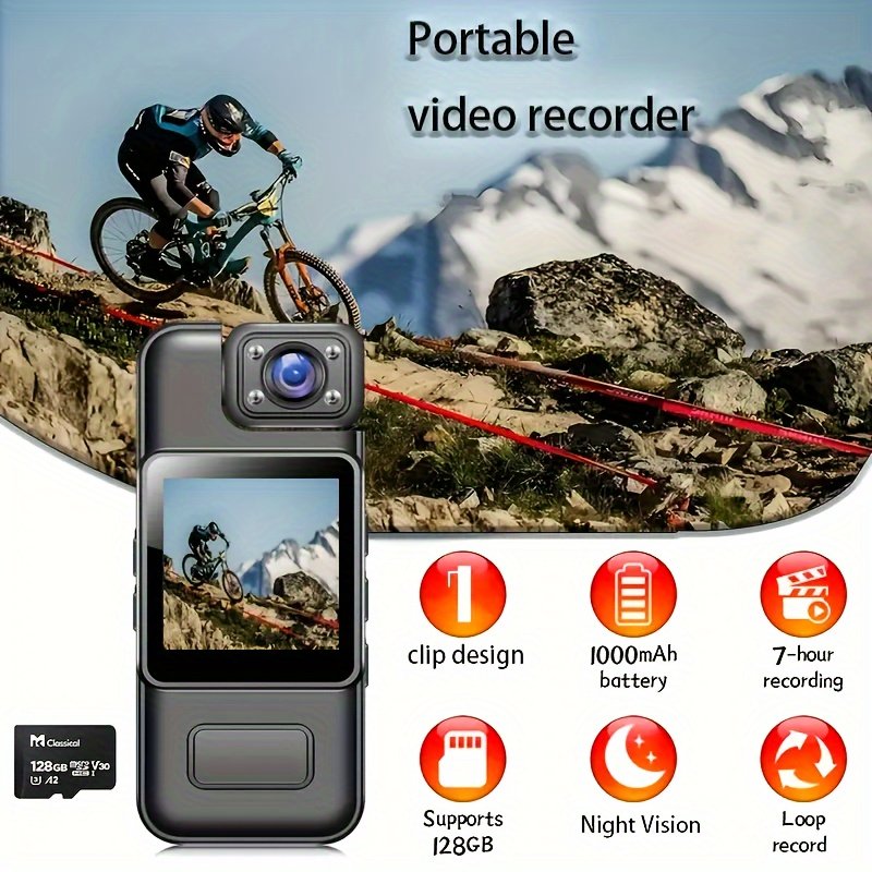 Caméra Portable Compacte 1080P avec Objectif Rotatif à 180°, Écran LCD & Vision Nocturne - Enregistreur de Poche Rechargeable par USB