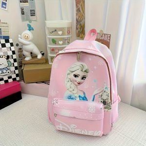 Sac à Dos Disney Frozen Elsa -  en Nylon Durable , Design Rose Vif et Bleu pour Voyage, Sac à Dos pour l'École