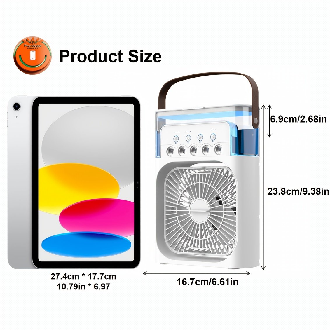 Portable Cooling Spray Humidifier Air Conditioner - 23.2cm x 16.5cm x 7.7cm | Refroidissement évaporatif efficace, alimentation USB, climatiseur portable