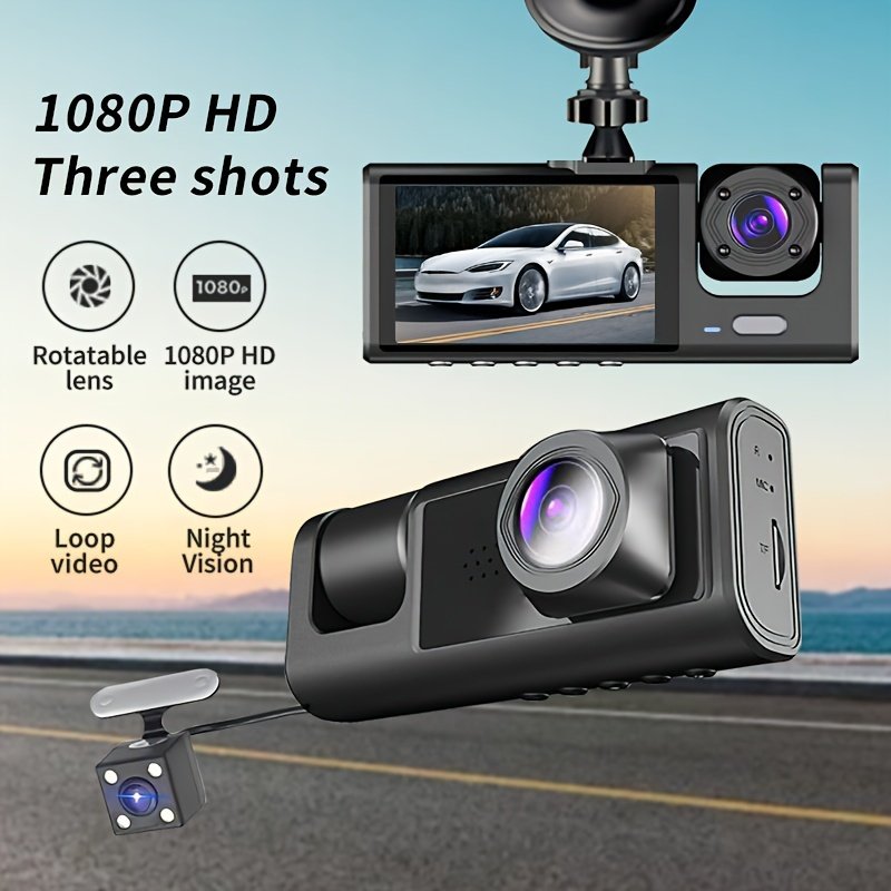 Vavupo Caméra de Voiture 2&3-Caméras - Enregistrement Avant & Intérieur 1080P, Écran IPS de 5.08cm, Capteur G-Sensor, Vision Nocturne, Enregistrement en Boucle