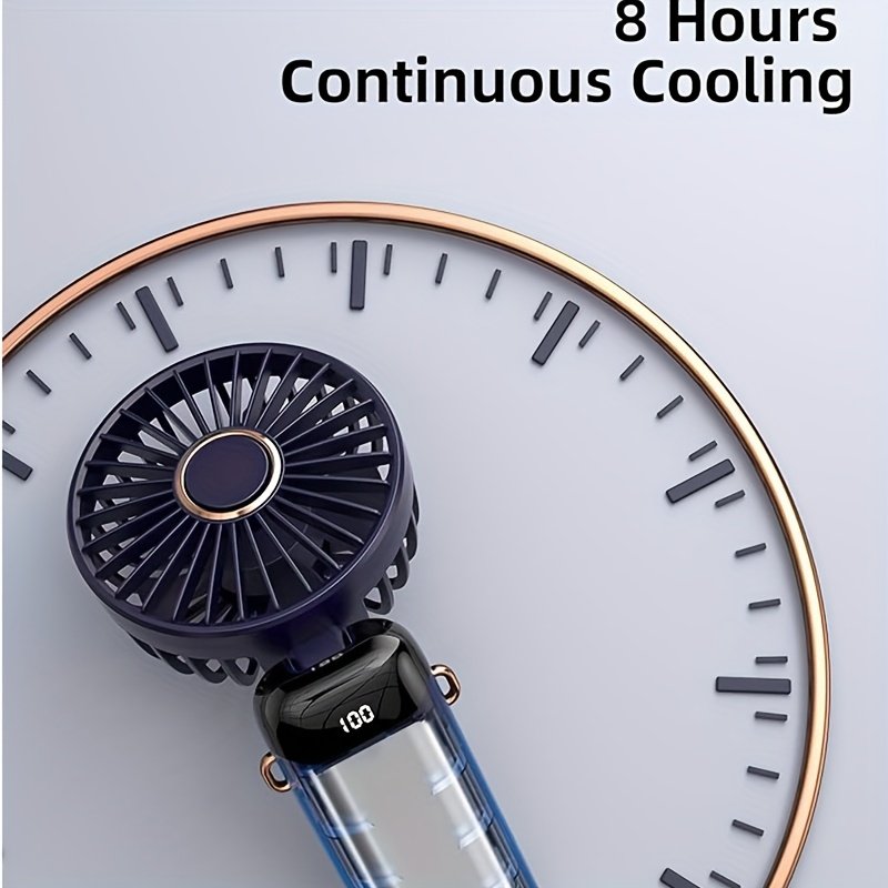 Ventilateur Pliable avec Support pour Téléphone, Rechargeable par USB, Affichage LED à 5 Vitesses Réglables, Conception Pliable à 90°