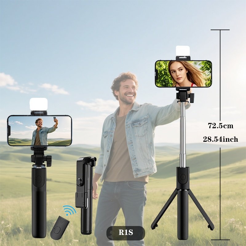 Perche à selfie réglable, 72 cm de longueur, rotatif à 360°, inclut bouton d'appui sans fil