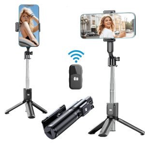 Trépied à Selfie en Acier Inoxydable Réglable de 70cm avec Télécommande Sans Fil, Support pour Téléphone, Idéal pour Voyage