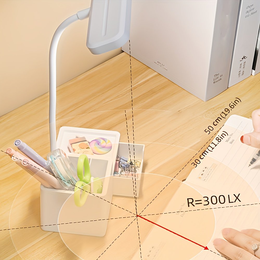 Lampe de Bureau LED avec 3 Modes de Couleur, Contrôle Tactile, Porte-Stylo Intégré et Support pour Téléphone - Alimentée par USB