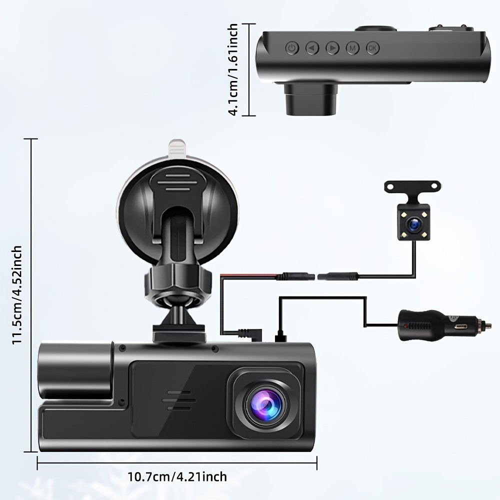 Caméra de tableau de bord 3 canaux ,WiFi , moniteur de stationnement, DVR nuit