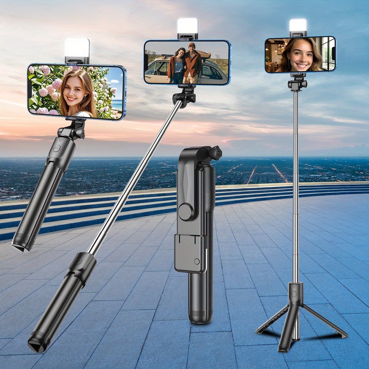 Perche à selfie réglable, 72 cm de longueur, rotatif à 360°, inclut bouton d'appui sans fil